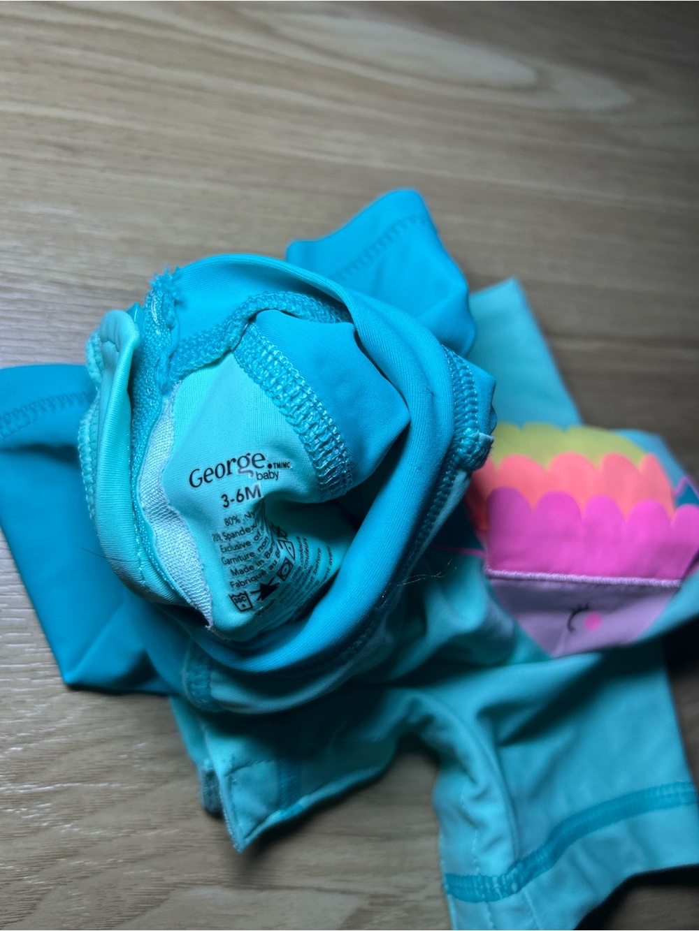 George Kids Turquoise One-Piece Swim Suit with Neon Fish - Picture 3 of 4